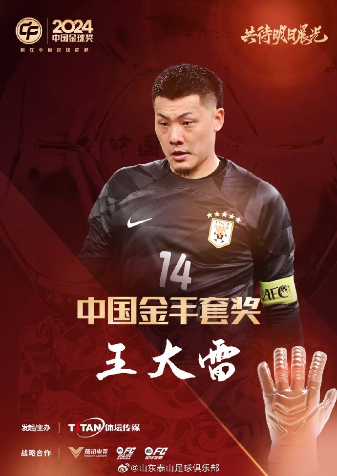 王大雷榮獲中國金手套獎(jiǎng)，謝文能入選中國金球獎(jiǎng)候選人前三名