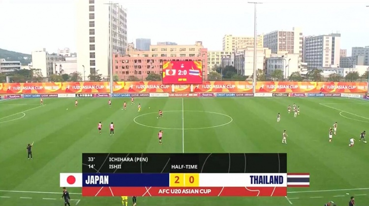  半場-日本U20 2-0領(lǐng)先泰國U20，石井久繼破門+中柱 泰國0射正